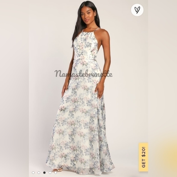 Nwt Lulu's Ivory Floral Print Backless Maxi Dress - Picture 13 of 16
